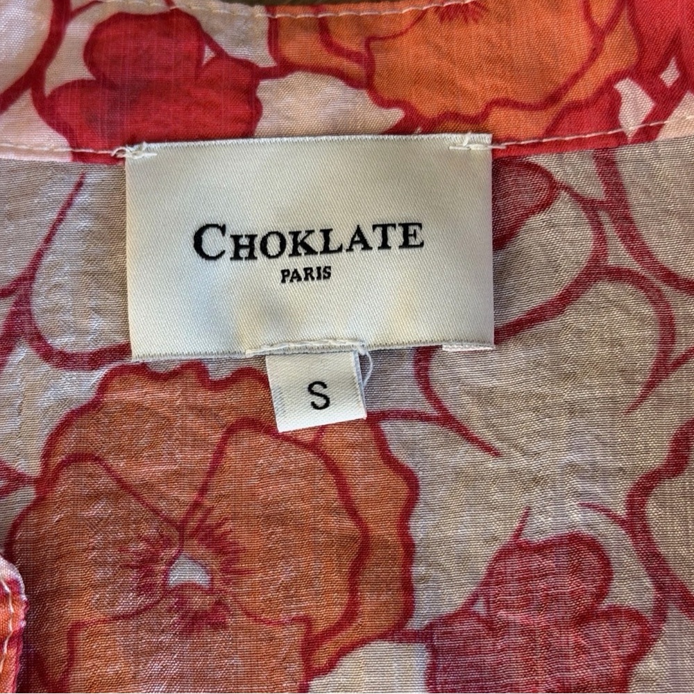 Choklate Paris Floral Flare Sleeve silk Blend Dress‎ S Knee Length V Neck Orange - Picture 4 of 9